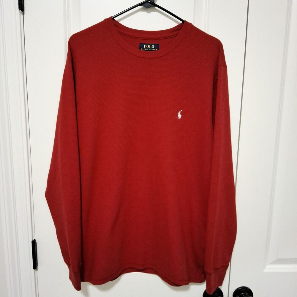 Polo Ralph Lauren Men's Waffle Knit Crewneck Red Thermal Size Large